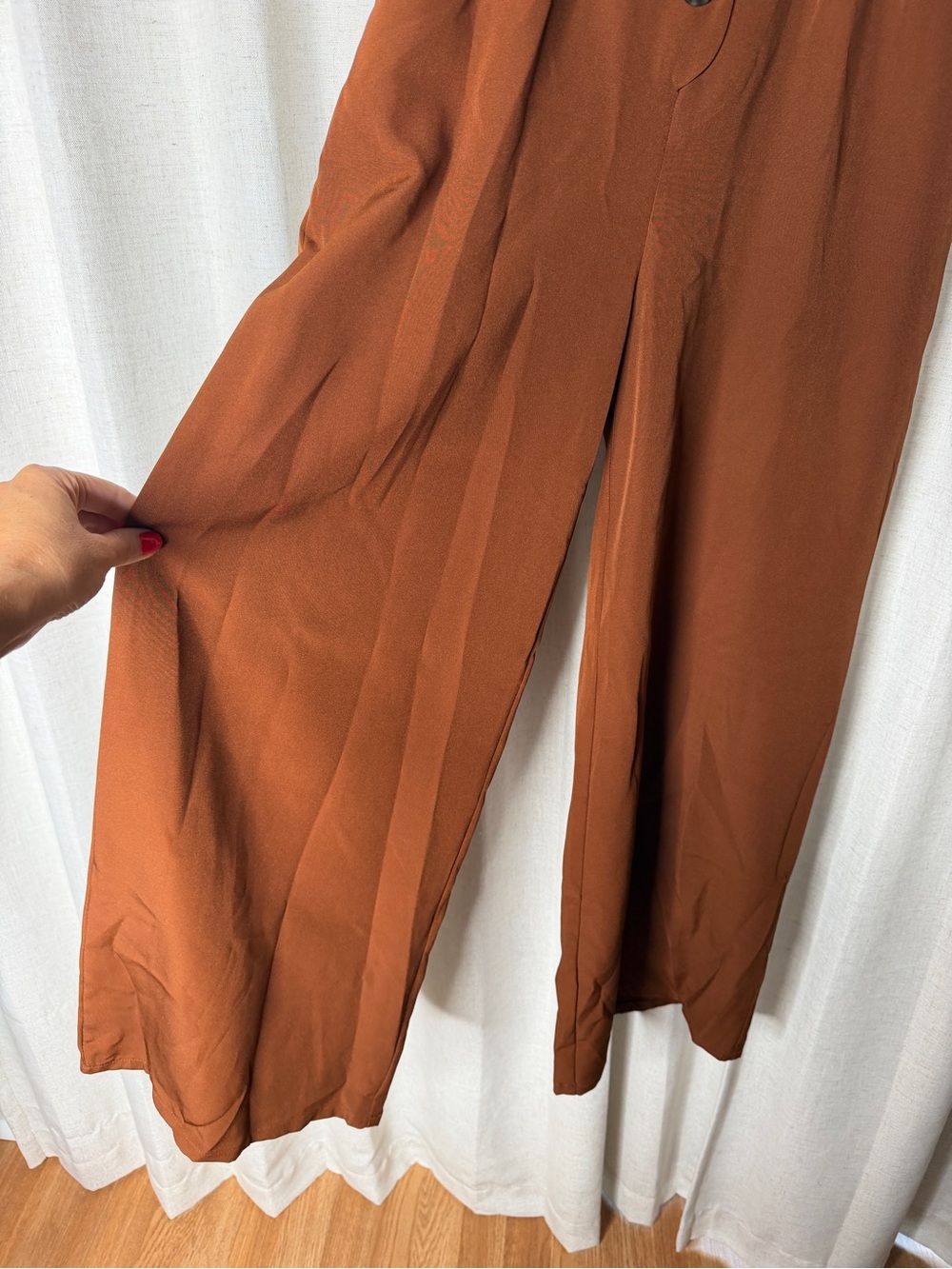 Sleeveless Brown Button-Front Jumpsuit - Picture 2 of 2